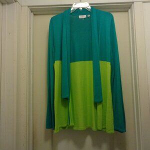 TEAL & LIME PIE COLOR BLOCK LONG DRAPED SWEATER BY OSO X L
